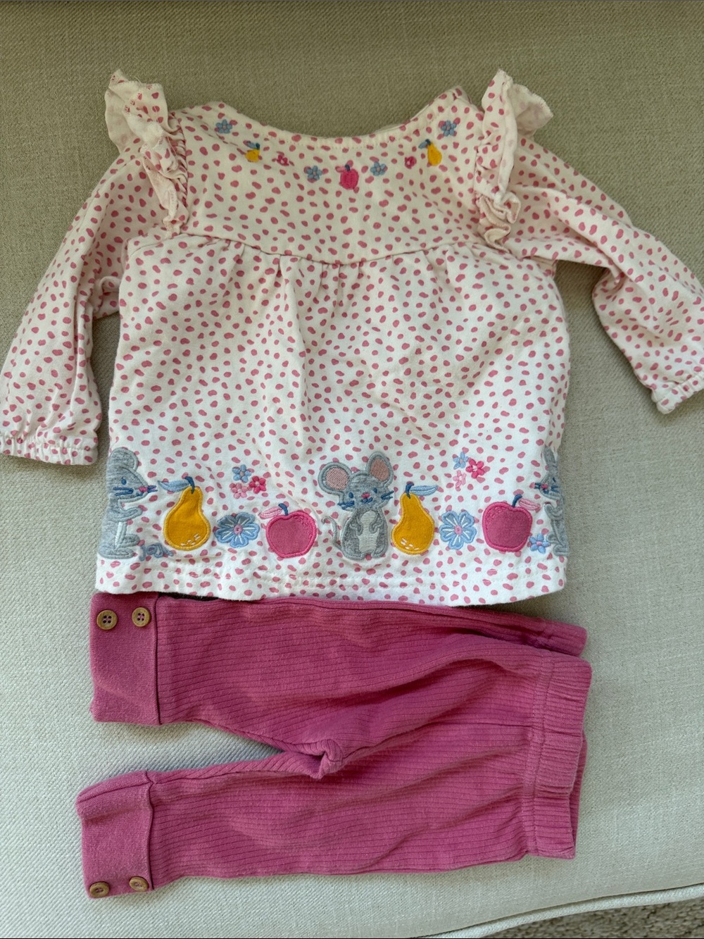 jojo maman bebe outfit set Pink Polka Dot Mouse Appliqué Top - Kids